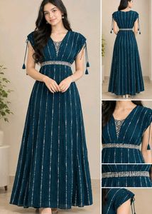 Elegant Teal Embellished Maxi Dress