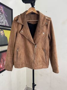 Brown Faux Suede Moto Jacket