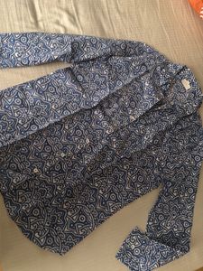Blue Printed Button-Up Shirt