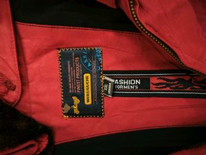 Vintage Men's Red Casual Jacket with Fur Collar
