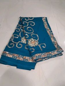 Teal Saree with Sequins & Embroidery