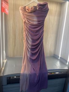 Ruched One-Shoulder Ombre Maxi Dress