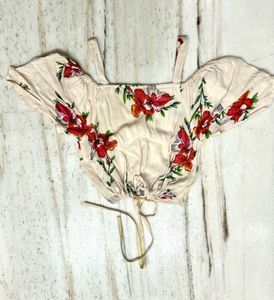 Westside Floral Print Off-Shoulder Crop Top