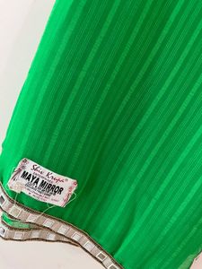 Vibrant Green Striped Saree with Mirror Work