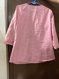 Pink Embroidered Cotton Kurta