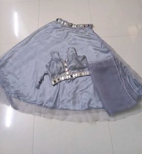 Grey Lehenga Choli Set with Mirror Work