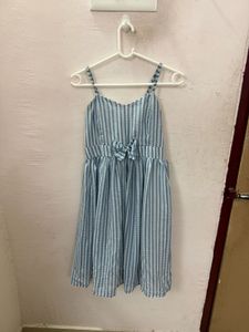 Blue Striped Dress with Sheer Shrug