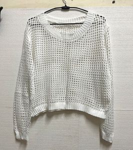 Chic White Crochet Knit Sweater