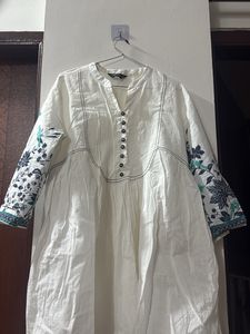 White Kurta with Embroidered Sleeves