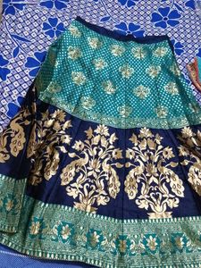 Elegant Teal & Navy Peacock Brocade Lehenga