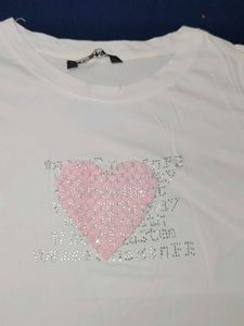 White T-Shirt with Pink Heart Design