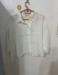 H&mClassic White Linen Button-Up Shirt