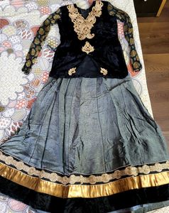Black Grey Bronze Lehenga With Velvet Koti