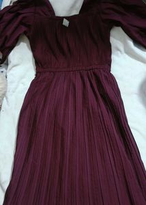 Burgundy Pleated Midi Dress
