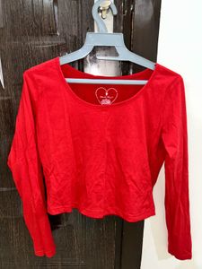 Red Long Sleeve Cropped Top