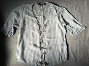 Striped V-Neck Button-Up Top