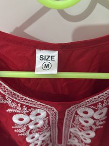 Vibrant Red Embroidered Kurta