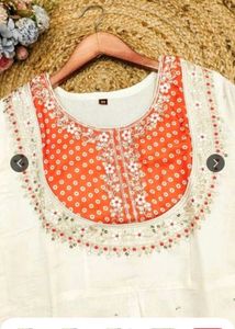 New Elegant Cream Kurta Set with Orange Accents