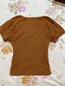 Brown Snap Front Cropped Top
