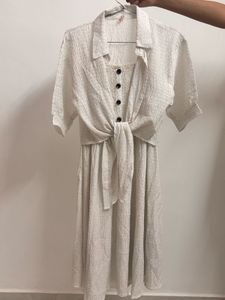 Smocked Button-Up Midi Dress