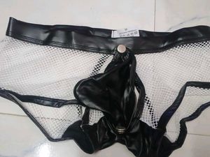 Designer Mesh &amp; Faux Leather Briefs