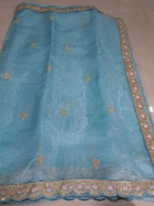 Stunning Blue Embroidered Saree