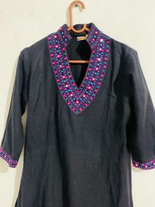 Embroidered Black Tunic Top