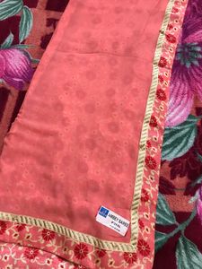 Half Nd Half Style Peach Saree With Unstitched Blouse