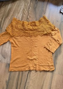 Mustard Yellow Off-Shoulder Lace Top