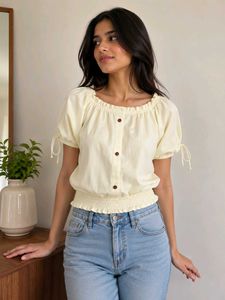 Off-Shoulder Button-Up Blouse