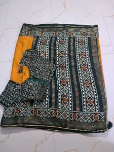 Stunning Yellow Silk Saree with Embroidered Blouse