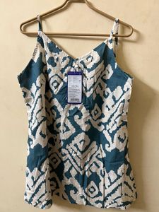 Blue & White Patterned Spaghetti Strap Top