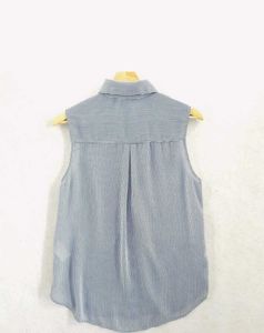 Blue and White Striped Sleeveless Shirt