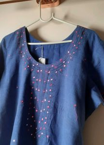 Blue cotton real mirror work Kurta with bottom