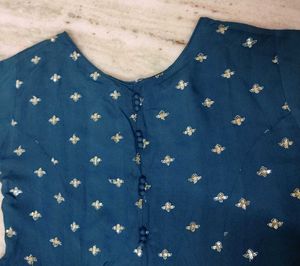 Elegant Teal Kurta with Golden Embellishments (two