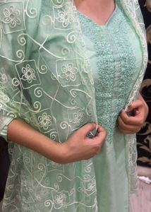 Elegant Mint Green Embroidered Kurti Set