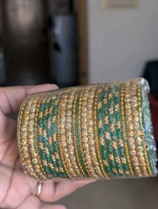Set of Elegant Green &amp; Gold Bangles
