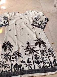 Chic White & Black Palm Tree Kurta Set