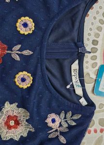 Navy Floral Embroidered Top
