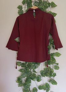 Maroon Bell Sleeve Kurta