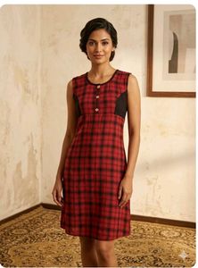 Chic Red Plaid Sleeveless Dress