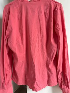 Coral Pink Ruffled Button-Up Top