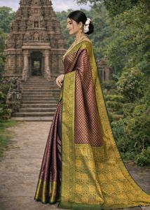 Elegant Purple &amp; Gold Banarasi Saree