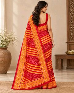 Vibrant Red &amp; Orange Bandhani Saree