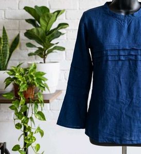 Elegant Navy Blue Kurti with Bell Sleeves