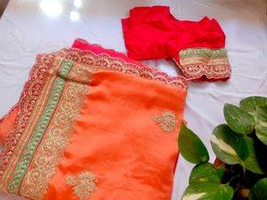 double shade Embroidered Saree with Blouse