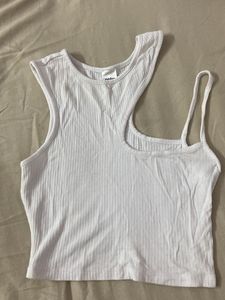 White Ribbed Asymmetrical Tank Top