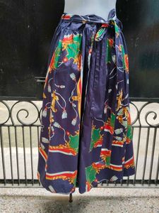 Zara Navy Blue Printed Midi Skirt