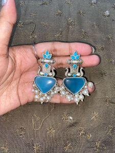 Boho Blue Gemstone &amp; Pearl Drop Earrings