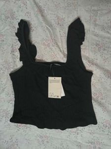 Black Ruffled Strap Crop Top